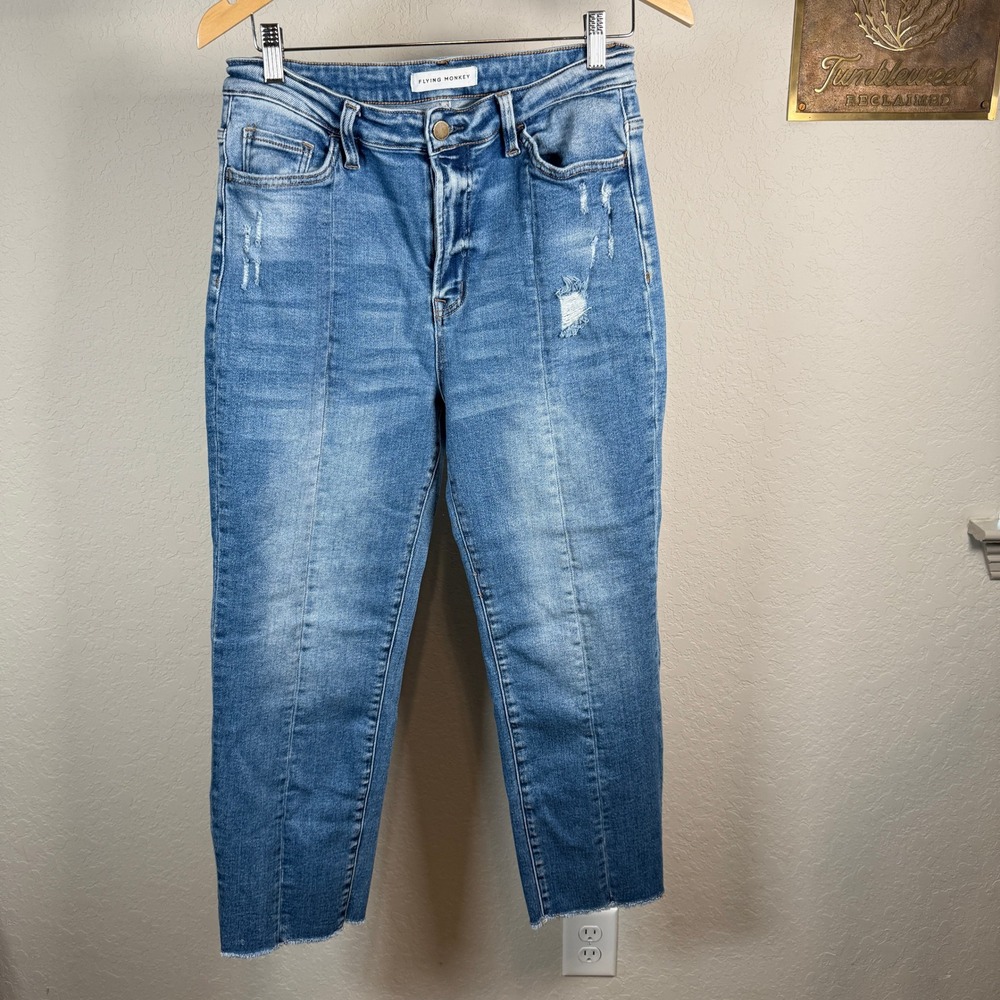 Flying Monkey High Rise Cropped Jeans Distressed Raw‎ Hem Women's Size 30